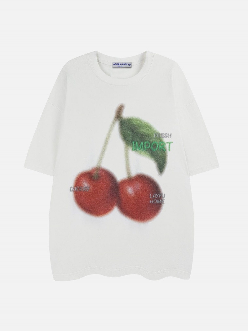 Abricot  T Shirts Aelfric Eden Blurring Cherry Print Tee - MKD-0569234